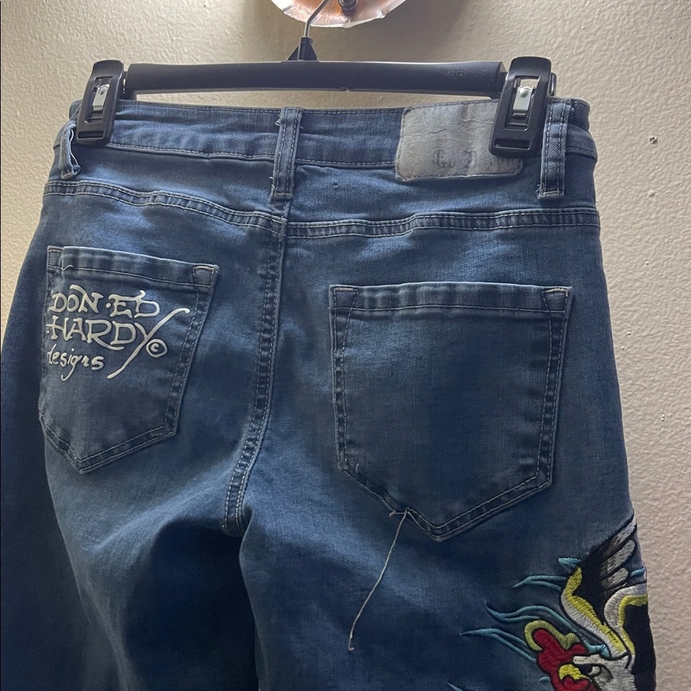 Ed Hardy Women's Brave Hearts Stay True Eagle Wide Leg Jeans Med Vintage Wash 24 - Picture 5 of 15